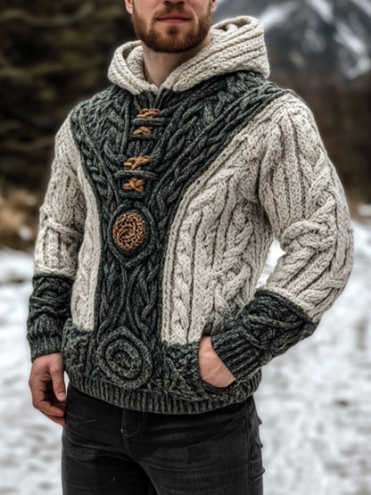 Vintage Celtic Mythology Irish Men's Knit Hooded Sweater artswardrobe