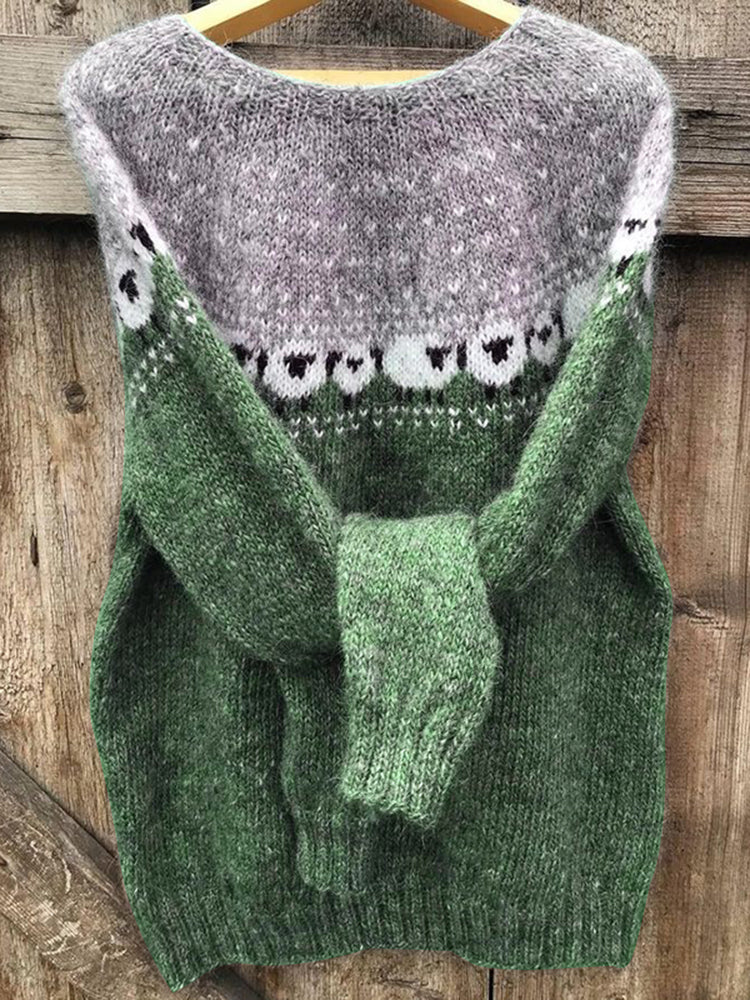 Pull en coton à motif de moutons paissant