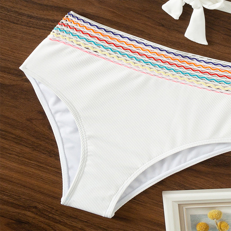 Lourdes® | Colored Bikini With Crossed Straps and High Waist
