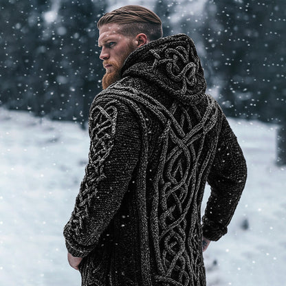 Men's Viking Tribal Celtic Inspired Chunky Knit Hooded Cardigan artswardrobe