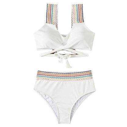 Lourdes® | Colored Bikini With Crossed Straps and High Waist