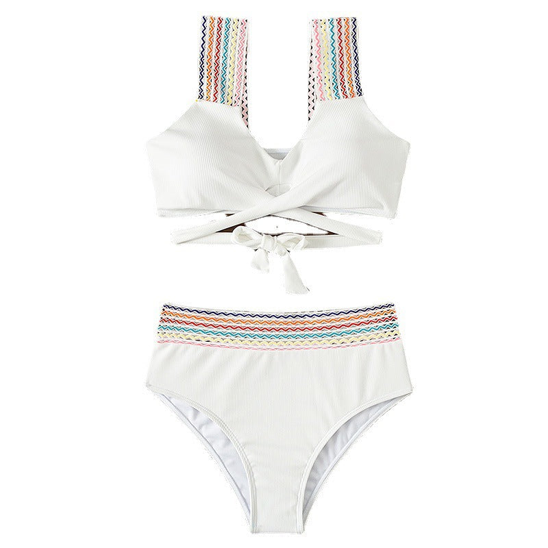 Lourdes® | Colored Bikini With Crossed Straps and High Waist
