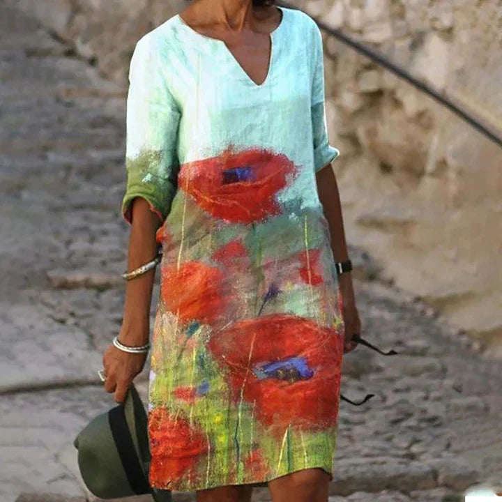 SL | Robe midi imprimée avec décolleté en V