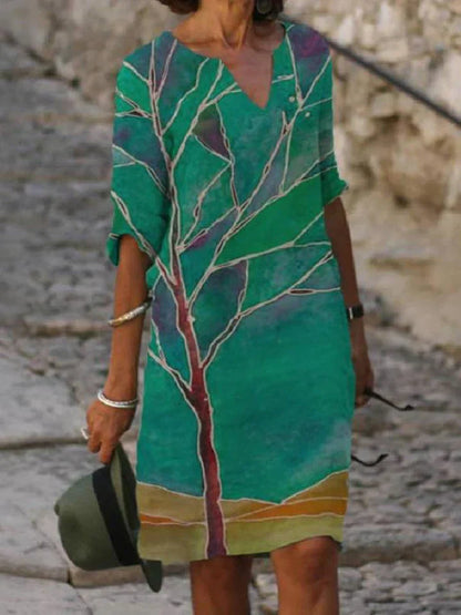 SL | Robe midi imprimée avec décolleté en V