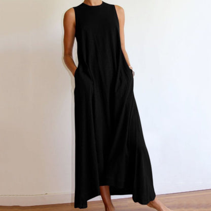 SL | Robe longue simple sans manches à col rond