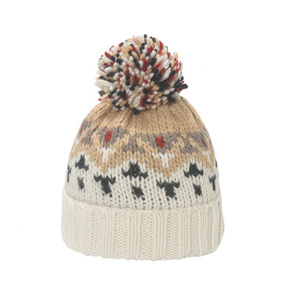 Warm Mohair Geometric Diamond Jacquard Fur Ball Wool Hat elevenforest
