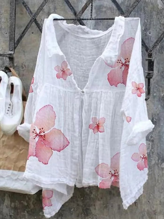 Women's Watercolor Floral Print Casual Shirt