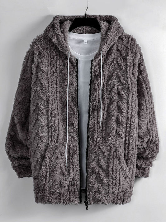 Men's Solid Color Warm Hooded Fleece Jacket artswardrobe