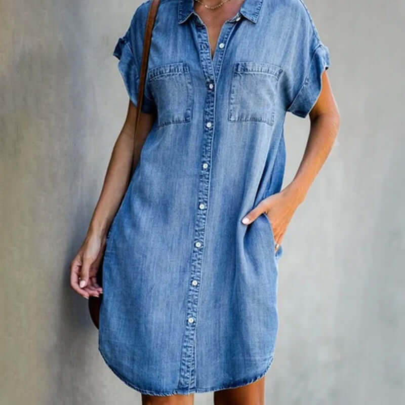 SL | Mini-robe en denim avec patte de boutonnage