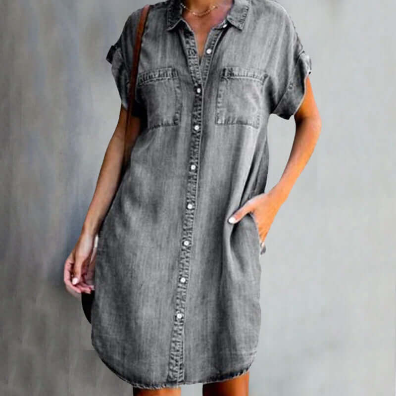 SL | Mini-robe en denim avec patte de boutonnage
