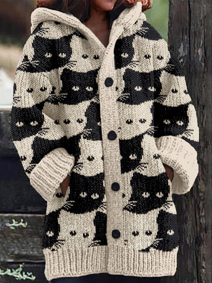 Lovely Cats Knit Art Cozy Hooded Cardigan elevenforest