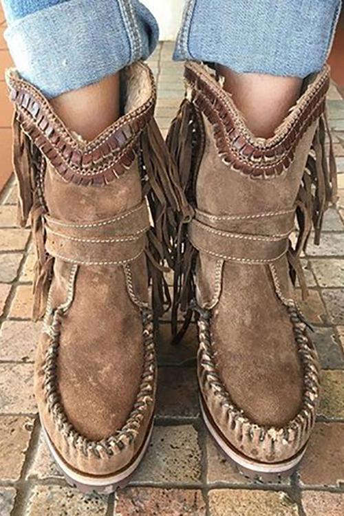 Bottes mocassins en daim à franges