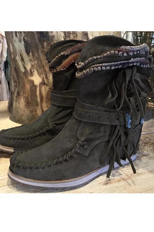 Bottes mocassins en daim à franges