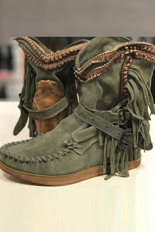 Bottes mocassins en daim à franges