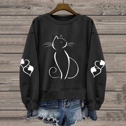 Women's Cute Cat Print Casual Sweatshirt elevenforest