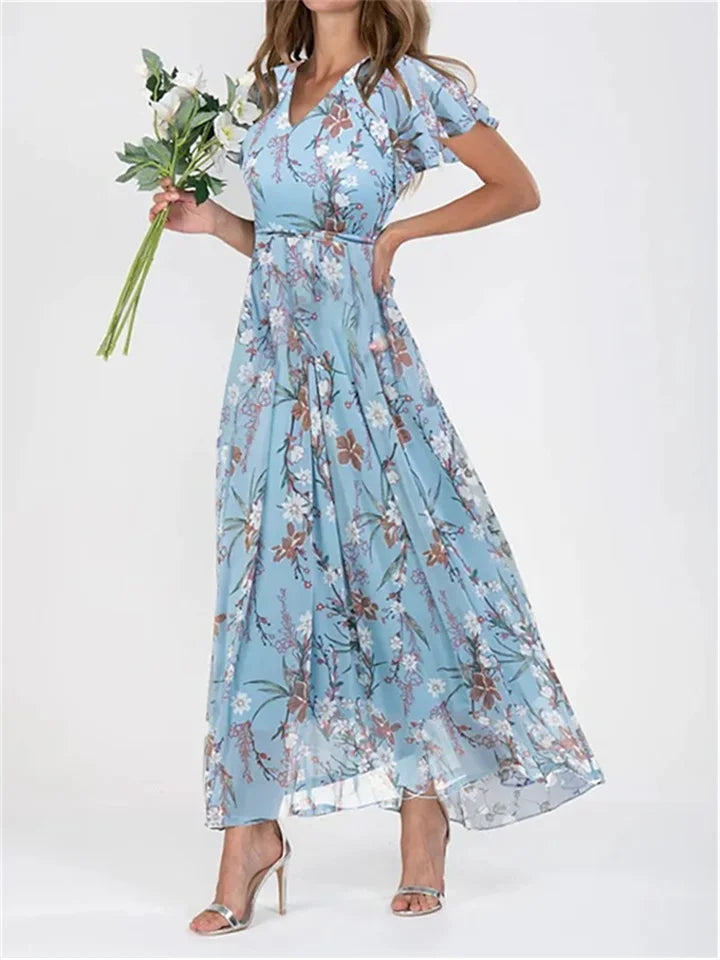 SL | Robes midi imprimées à manches longues et décolleté en V