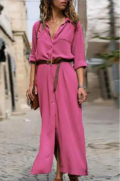 SL | Robe chemisier décontractée avec col rabattu et patchwork uni
