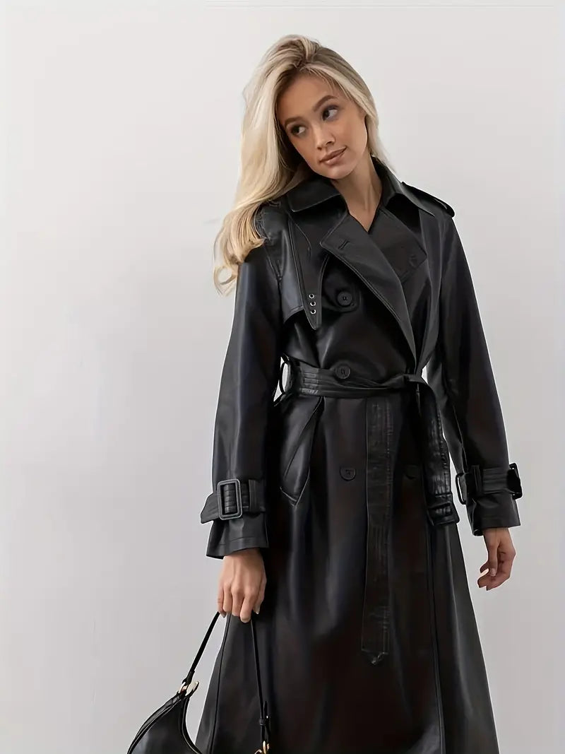 EP | Trench-coat Veste en cuir avec ceinture