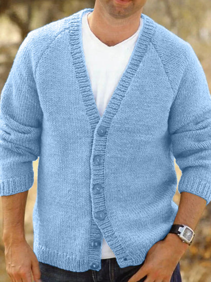 Men's Solid Color Button Cozy Sweater Cardigan elevenforest