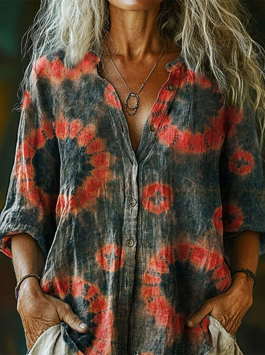 Women's Bohemian Ethnic Tie-dye Art Pattern Print Casual Cotton Linen