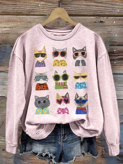 Cute Cat Print Sweatshirt elevenforest