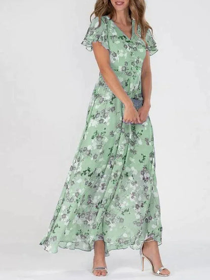 SL | Maxi-robe à manches ruchées et motif floral