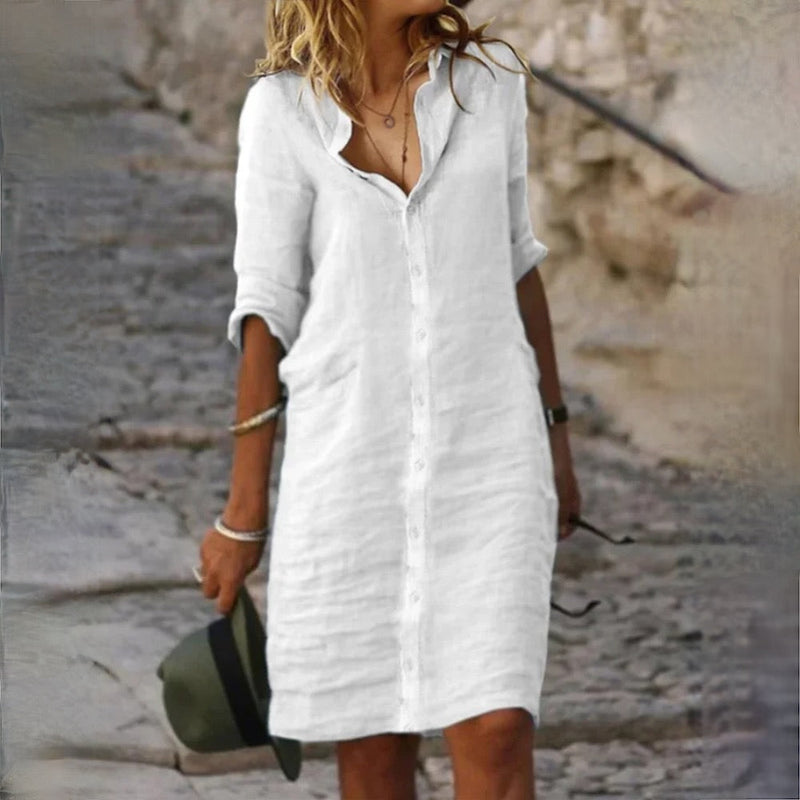 SL | Robe chemise décontractée avec bouton à revers