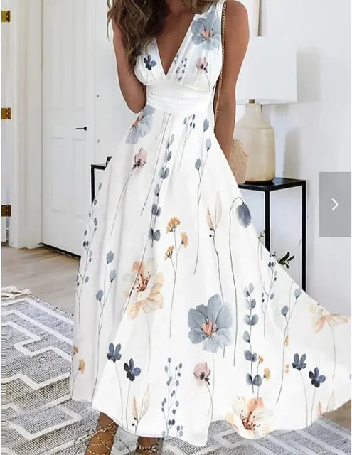SL | robe maxi sans manches décolleté en V fleuri