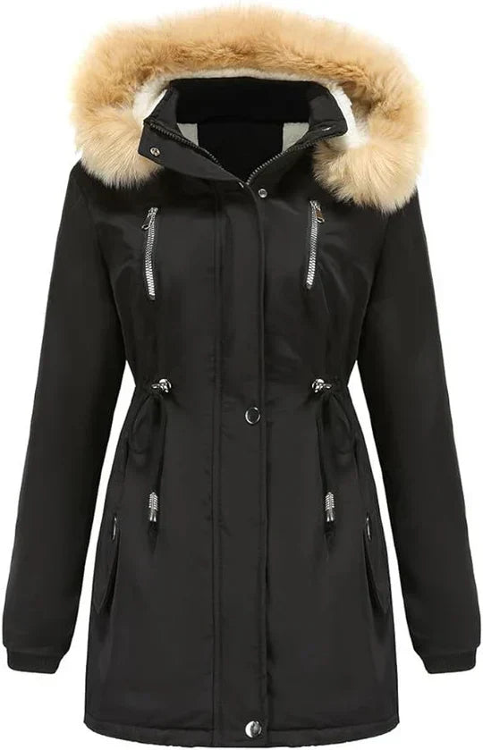 EP | manteau long avec capuche en fourrure synthétique et doublure en polaire