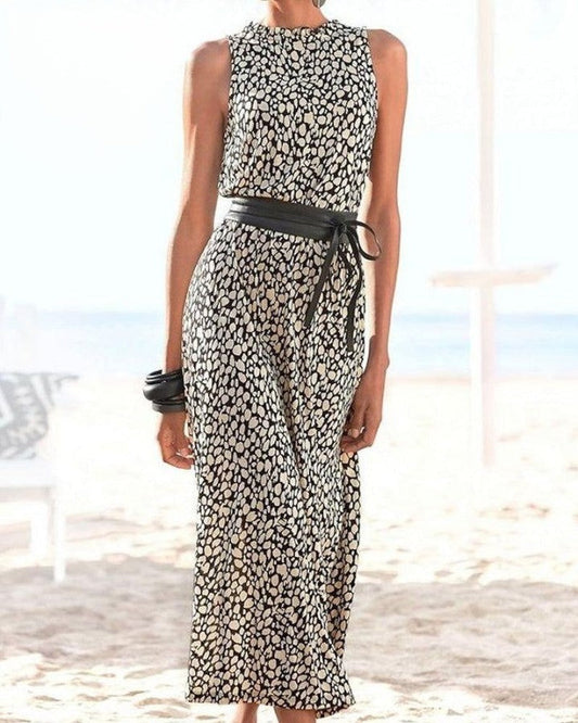 SL | Robe sans manches avec imprimé tendance et ceinture