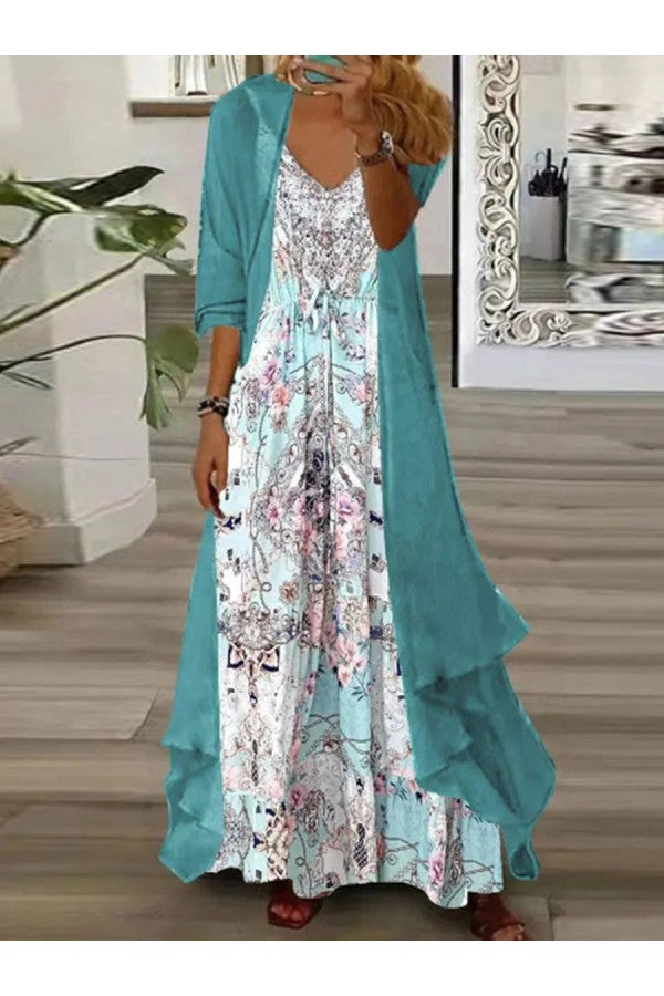 SL | Andrea - Maxi-robe verte chic avec vêtements d'extérieur