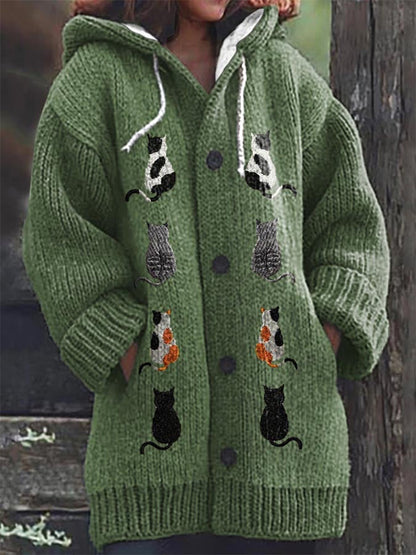 Women's Cat Casual Print Cozy Knit Cardigan artswardrobe