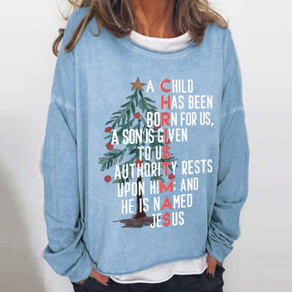 Comstylish Women's Christmas Nativity Print Casual Long Sleeve Sweatshirt