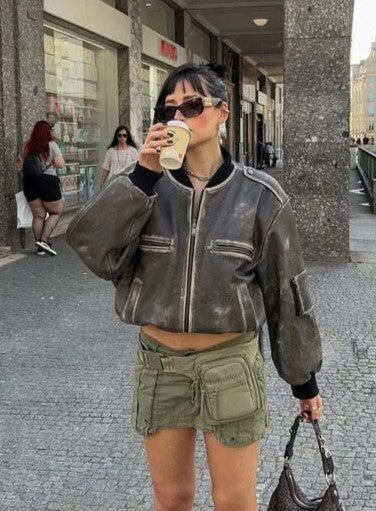 EP | Veste en cuir vintage lavée