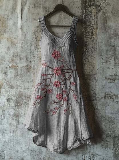 Vintage Celtic Knot With Cherry Blossoms Pattern Linen Tank Dress artswardrobe