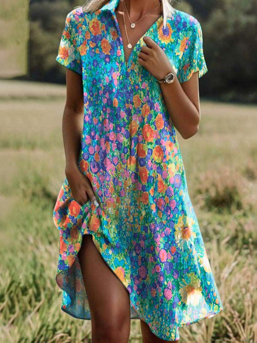 Attractive V-Neck Short Sleeve Mini Dress