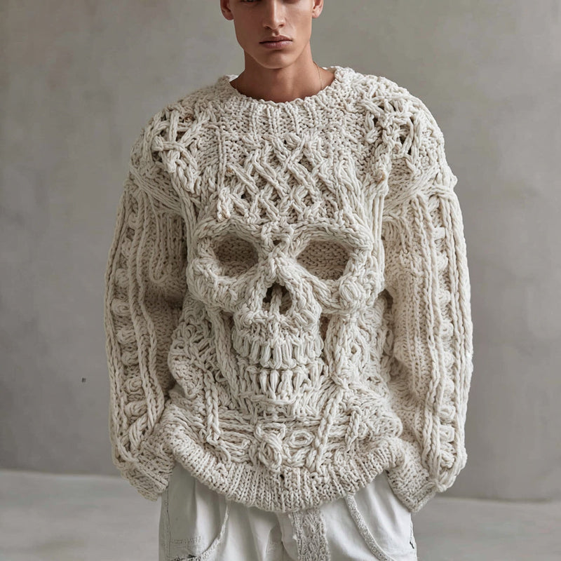 Pull en tricot de coton avec tête de mort blanche