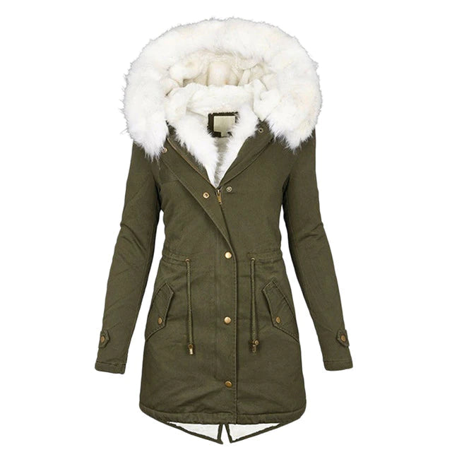 EP | Manteau chaud et stylé avec capuche en fourrure