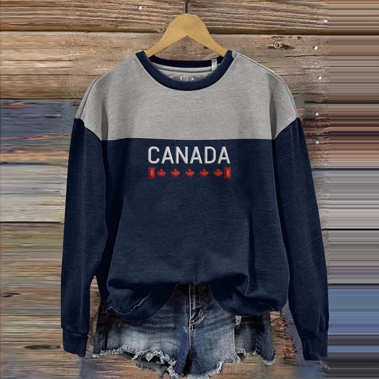 Canada Contrasting Color Stitching Crew Neck Casual Sweatshirt elevenforest
