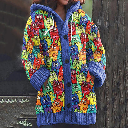 Lovely Cats World Pattern Cozy Cardigan Sweater elevenforest