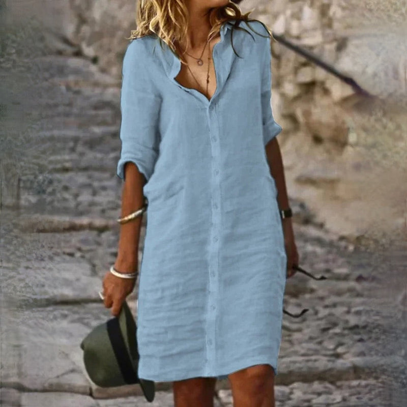 SL | Robe chemise décontractée avec bouton à revers