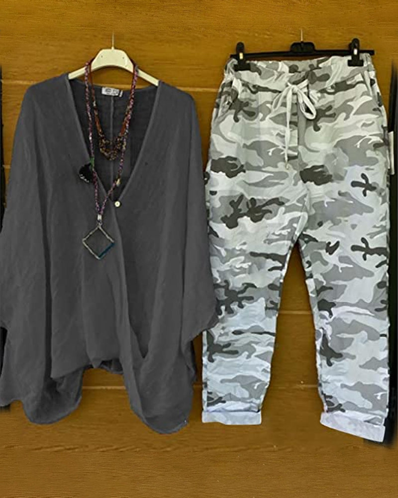 SL | Ensemble pantalon et blouse avec motif camouflage