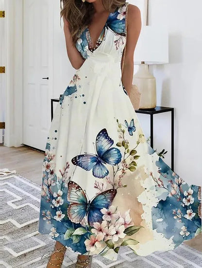 SL | robe maxi sans manches décolleté en V fleuri