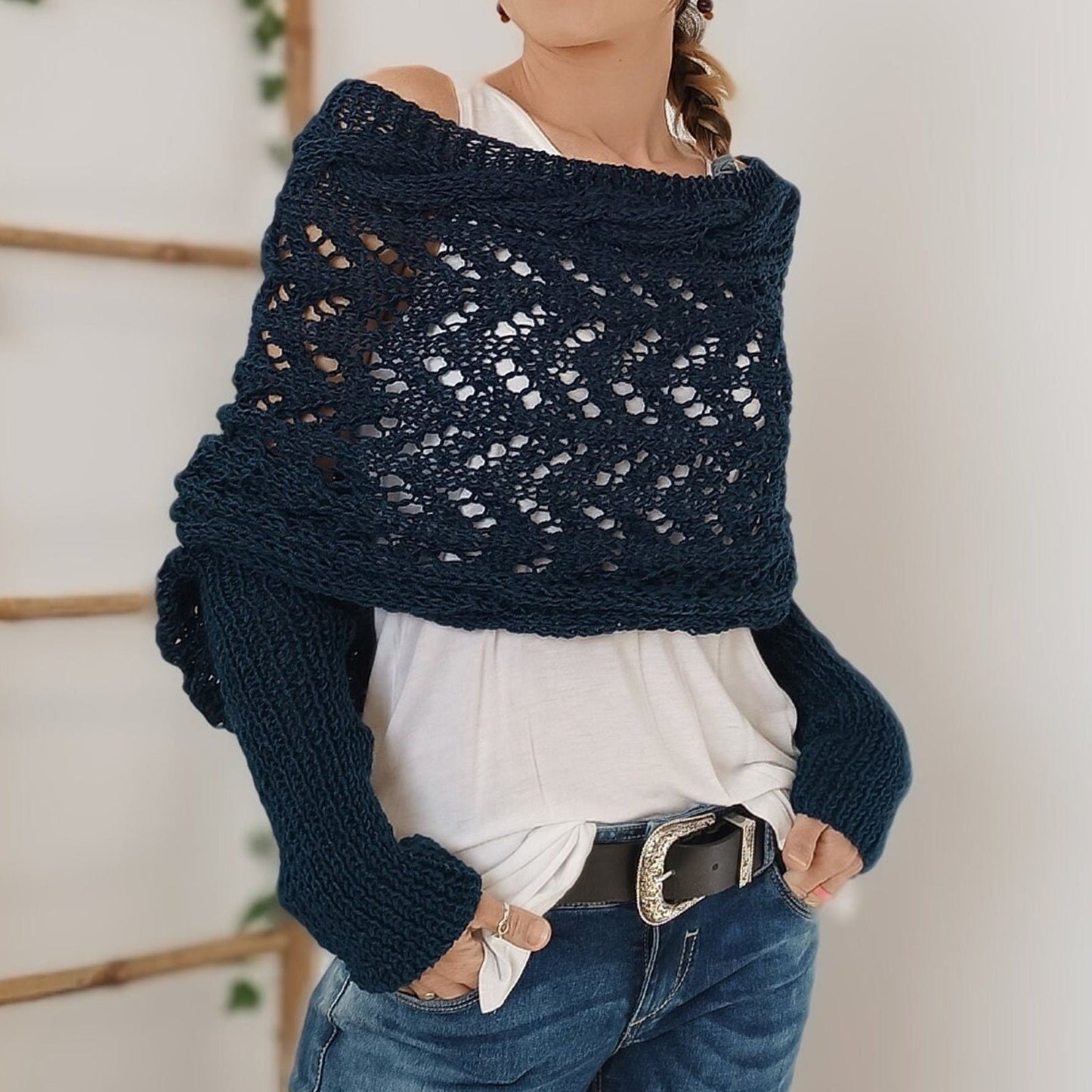 SL | Elégant pull-over cache-cœur en tricot avec détail ajouré