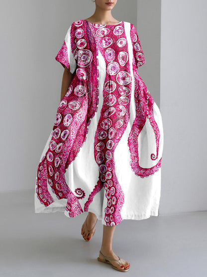 Comstylish Octopus Tentacles Art Linen Blend Cozy Maxi Dress