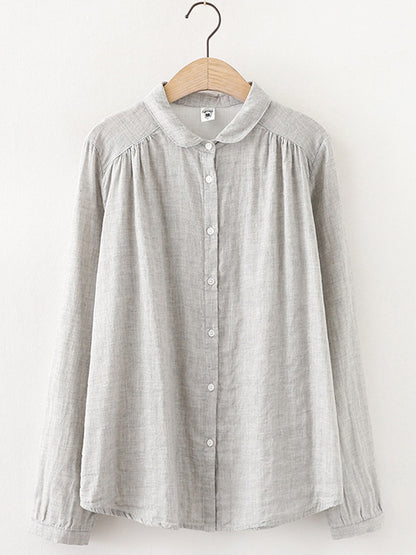 Women's Vintage Simple Linen Blend Long Sleeve Shirt artswardrobe