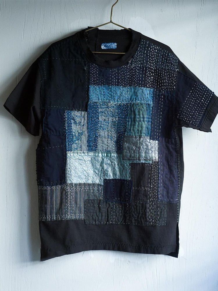 Women's Vintage Patchwork Embroidered Linen Blend Shirt artswardrobe