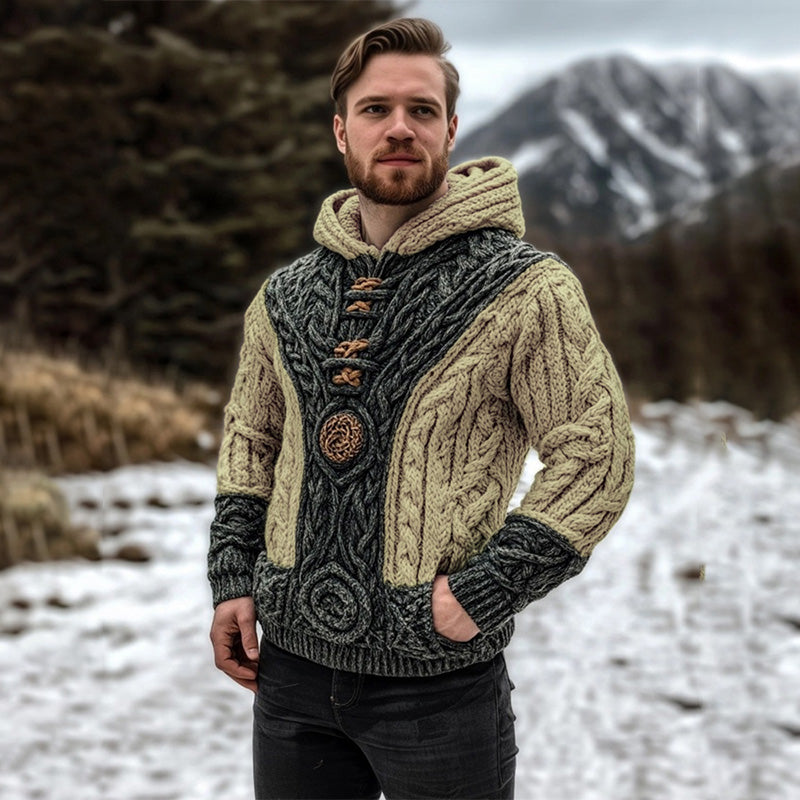 Vintage Celtic Mythology Irish Men's Knit Hooded Sweater artswardrobe