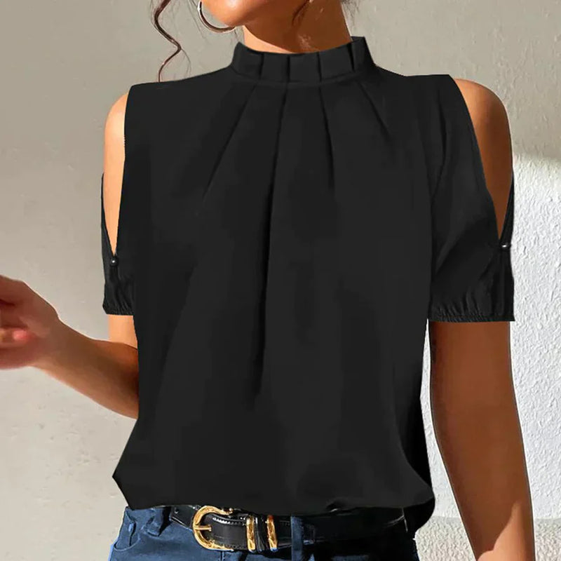 SL | Top plissé noir chic avec manches ouvertes