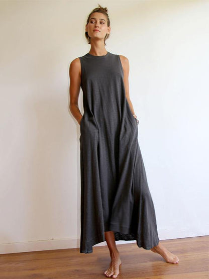 SL | Robe longue simple sans manches à col rond